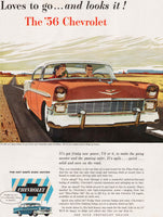 Vintage magazine ad CHEVROLET from 1956 picturing a 2 color Bel Air Sport Sedan
