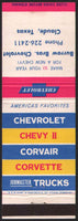 Vintage matchbook cover CHEVROLET Chevy II Corvair Corvette Burrow Bros Claude Texas