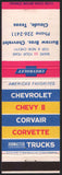 Vintage matchbook cover CHEVROLET Chevy II Corvair Corvette Burrow Bros Claude Texas