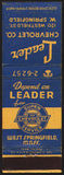 Vintage matchbook cover CHEVROLET SUPER SERVICE Leader Co West Springfield Mass