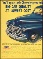 Vintage magazine ad CHEVROLET from 1946 Big Car Quality blue automobile 2 page