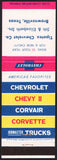 Vintage matchbook cover TIPOTEX CHEVROLET CO Corvair Corvette Brownsville Texas