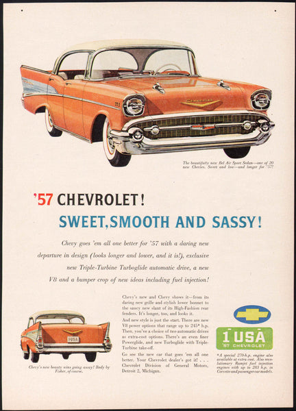 Vintage magazine ad 57 CHEVROLET BEL AIR 1956 Sport Sedan in Canyon Coral pictured
