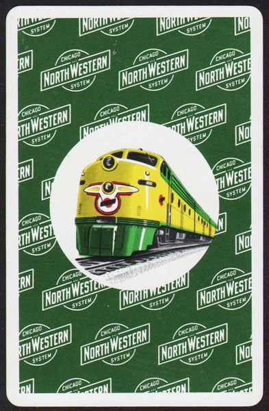 Vintage playing card CHICAGO and NORTHWESTERN SYSTEM green background train pictured