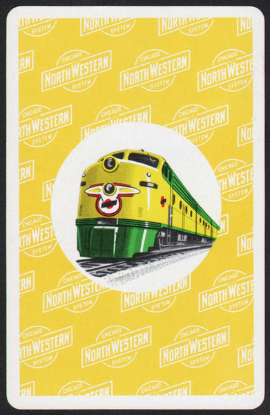 Vintage playing card CHICAGO and NORTHWESTERN SYSTEM yellow background train pictured