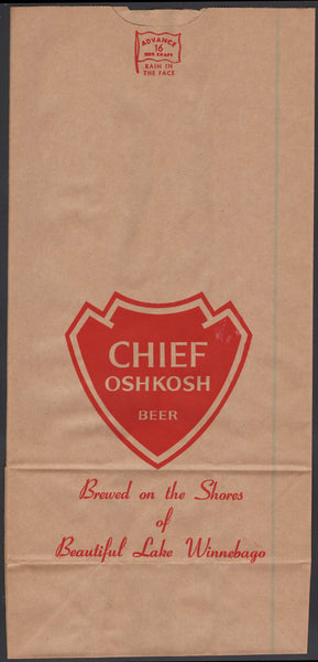 Vintage bag CHIEF OSHKOSH BEER Beautiful Lake Winnebago Wisconsin unused n-mint