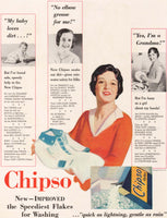 Vintage magazine ad CHIPSO FLAKES 1932 box detergent for laundry and dishes