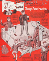 Vintage magazine ad CHIPS TWIGS Change Away Fashions from 1953 picturing boys