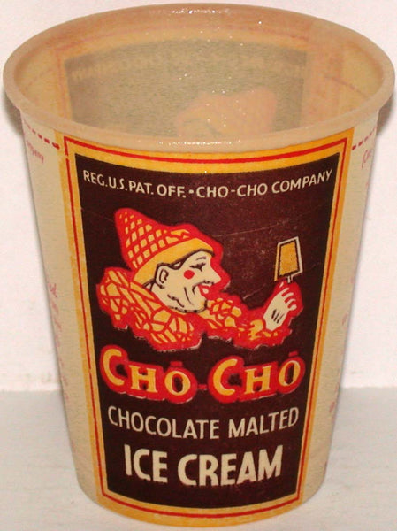 Vintage paper cup CHO CHO Chocolate Malted Ice Cream clown pictured Los Angeles