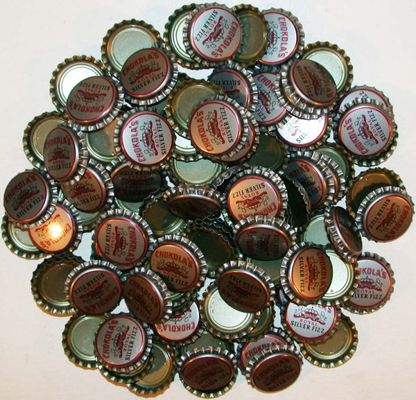 Soda pop bottle caps Lot of 100 CHOKOLAS ROYAL SILVER FIZZ unused new old stock