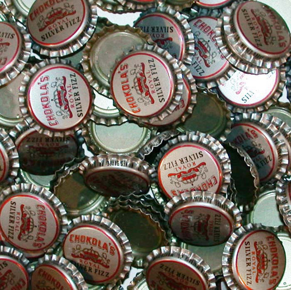 Soda pop bottle caps Lot of 12 CHOKOLAS ROYAL SILVER FIZZ unused new old stock