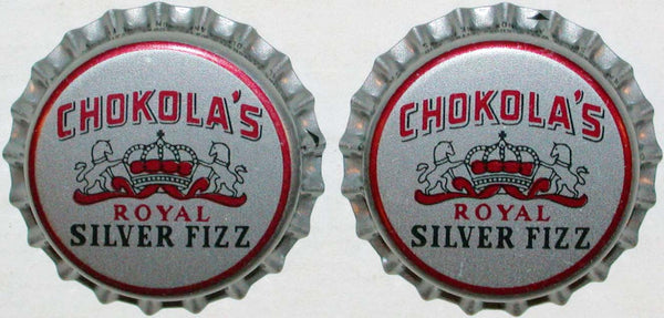 Soda pop bottle caps CHOKOLAS ROYAL SILVER FIZZ Lot of 2 unused new old stock