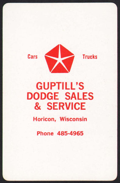 Vintage playing card CHRYSLER Guptills Dodge Sales and Service Horicon Wisconsin