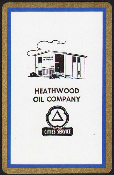 Vintage playing card CITIES SERVICE gas blue border Heathwood Oil Kansas City KS