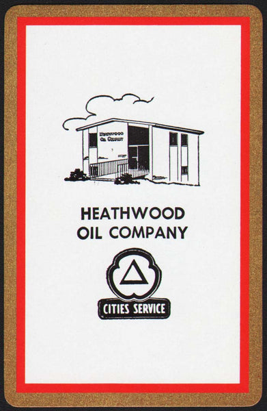 Vintage playing card CITIES SERVICE gas red border Heathwood Oil Kansas City KS