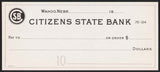 Vintage bank check CITIZENS STATE BANK Wahoo Nebraska unused new old stock n-mint