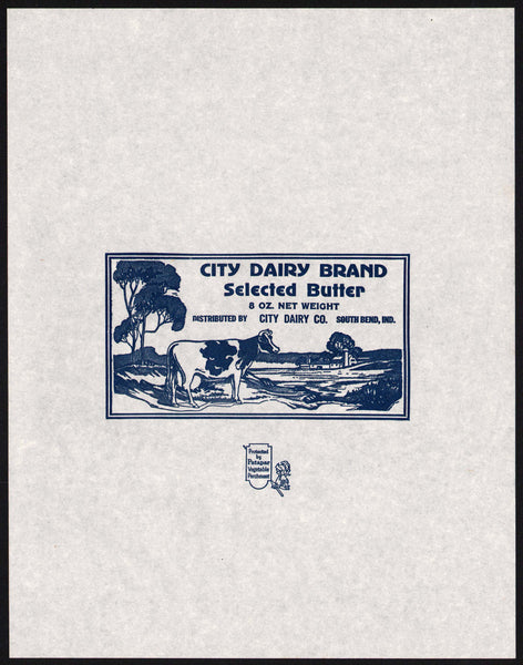 Vintage wrapper CITY DAIRY BRAND BUTTER cow and farm pictures South Bend Indiana