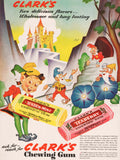 Vintage magazine ad CLARKS CHEWING GUM from 1943 elves pictured Ben Jorj Harris art