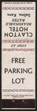 Vintage matchbook cover CLAYTON HOTEL Free Parking Lot Salina Kansas midget size