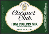 Vintage soda pop bottle label CLICQUOT CLUB TOM COLLINS eskimo pictured Millis Mass