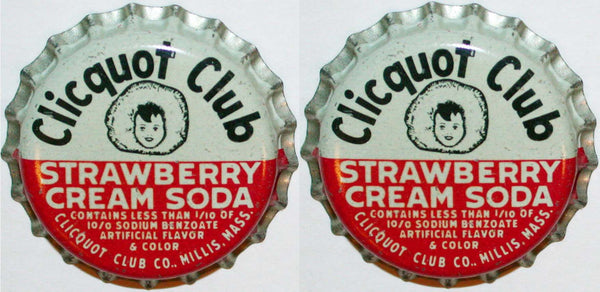 Soda pop bottle caps CLICQUOT CLUB STRAWBERRY CREAM Lot of 2 cork new old stock