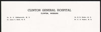 Vintage letterhead CLINTON GENERAL HOSPITAL Hollingsworth Walker Hughes Missouri