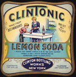 Vintage soda pop bottle label CLINTONIC LEMON mother and son New York n-mint