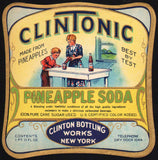 Vintage soda pop bottle label CLINTONIC PINEAPPLE mother and son New York n-mint