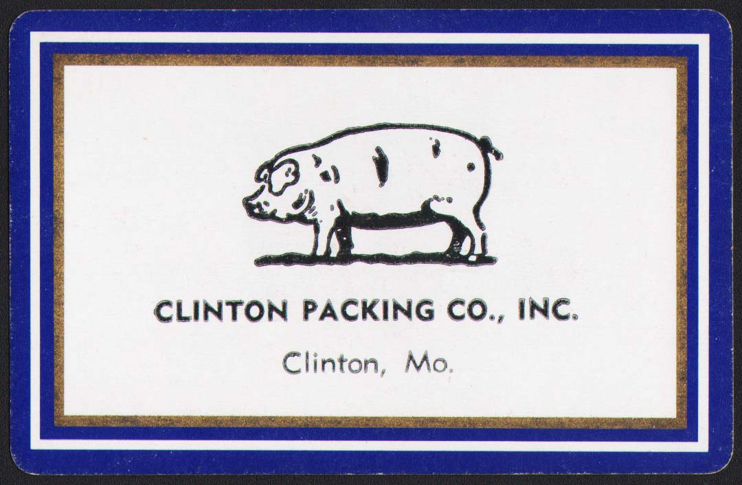 Vintage playing card CLINTON PACKING CO blue border hog picture Clinto ...
