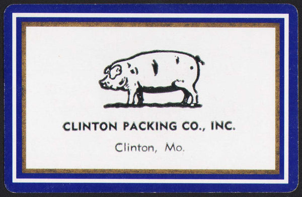 Vintage playing card CLINTON PACKING CO blue border hog picture Clinton Missouri