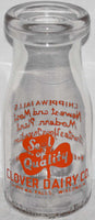 Vintage milk bottle CLOVER DAIRY CO Chippewa Falls Wisconsin pyro half pint n-mint