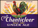 Vintage soda pop bottle label CLUB CHANTICLEER GINGER ALE rooster Madison Wisconsin