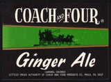 Vintage soda pop bottle label COACH AND FOUR GINGER ALE Philadelphia n-mint+