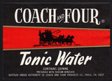 Vintage soda pop bottle label COACH AND FOUR TONIC WATER Philadelphia n-mint+
