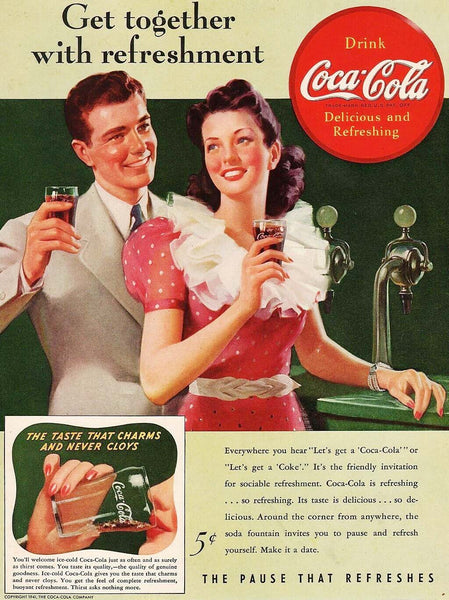 Vintage magazine ad COCA COLA from 1941 man and women at soda fountain pictured