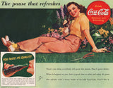 Vintage magazine ad COCA COLA from 1941 picturing a woman lying by a flower bed