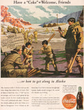 Vintage magazine ad COCA COLA 1943 American soldier and children baseball Alaska