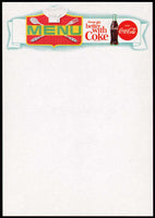 Vintage menu COCA COLA chefs hat and bottle picturing things go slogan unused