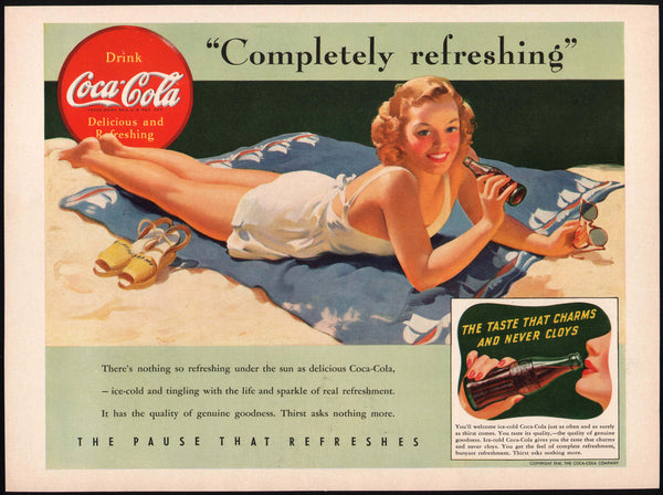 Vintage magazine ad COCA COLA SODA 1941 girl on beach pictured with bottle