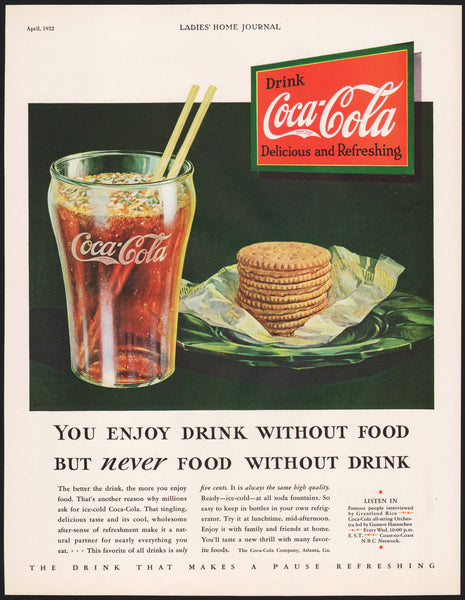 Vintage magazine ad COCA COLA from 1932 glass crackers diminishing logo pictured
