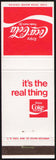 Vintage matchbook cover COCA COLA with the Its the real thing slogan