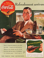 Vintage magazine ad COCA COLA 1941 logo with gold wings and man on train pictured