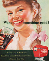 Vintage magazine ad COCA COLA 1951 Want Something Good girl and dispenser pictured