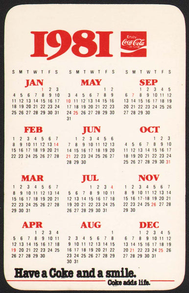 Vintage pocket calendar COCA COLA 1981 Have a Coke and a smile unused n-mint