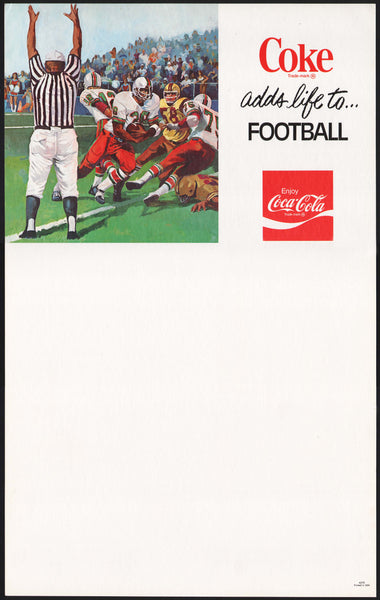 Vintage sign COCA COLA Coke adds life to Football cardboard new old stock n-mint
