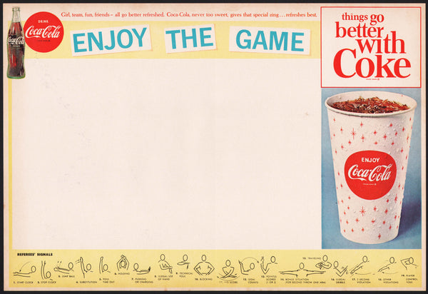 Vintage sports program COCA COLA Enjoy the Game bottle and cup new old stock
