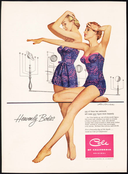 Vintage magazine ad COLE OF CALIFORNIA SWIMSUITS women pictured 1952 Ren Wicks art