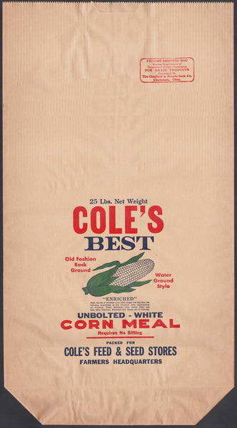 Vintage bag COLES BEST CORN MEAL 25lb Coles Feed and Seed Farmers Headquarters