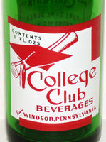 Vintage soda pop bottle COLLEGE CLUB 7oz green glass cap diploma 1953 Windsor PA