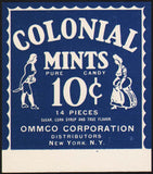 Vintage wrapper COLONIAL MINTS 10 cents man woman Ommco New York NY unused n-mint
